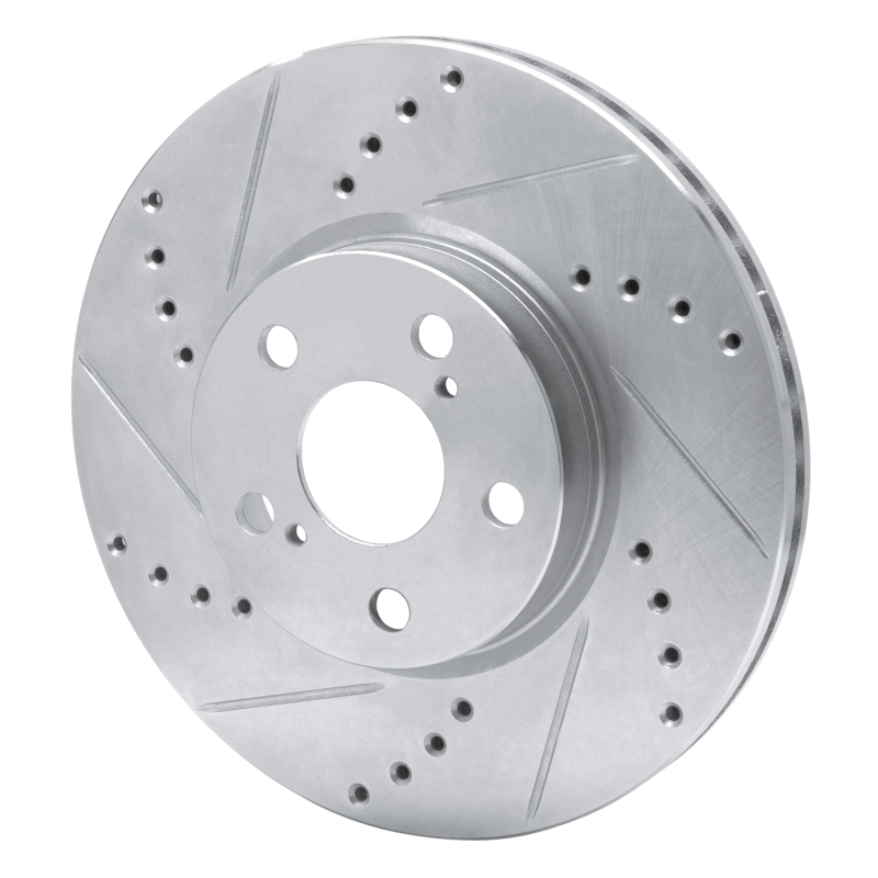 Pontiac Vibe Brake Rotor (1) - Front Left - R1 Concepts - Drilled & Slotted - Silver - `08-`19